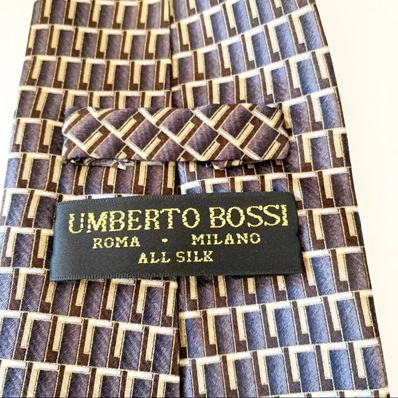 Umberto Bossi Milano All Silk Geo Print Men’s Tie Eclectic Grandpa Workwear Prom - Picture 2 of 6